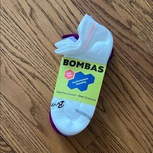 NWT NEW BOMBAS 3-pack running socks hex-Tex sz L Lightwt white purple lavender